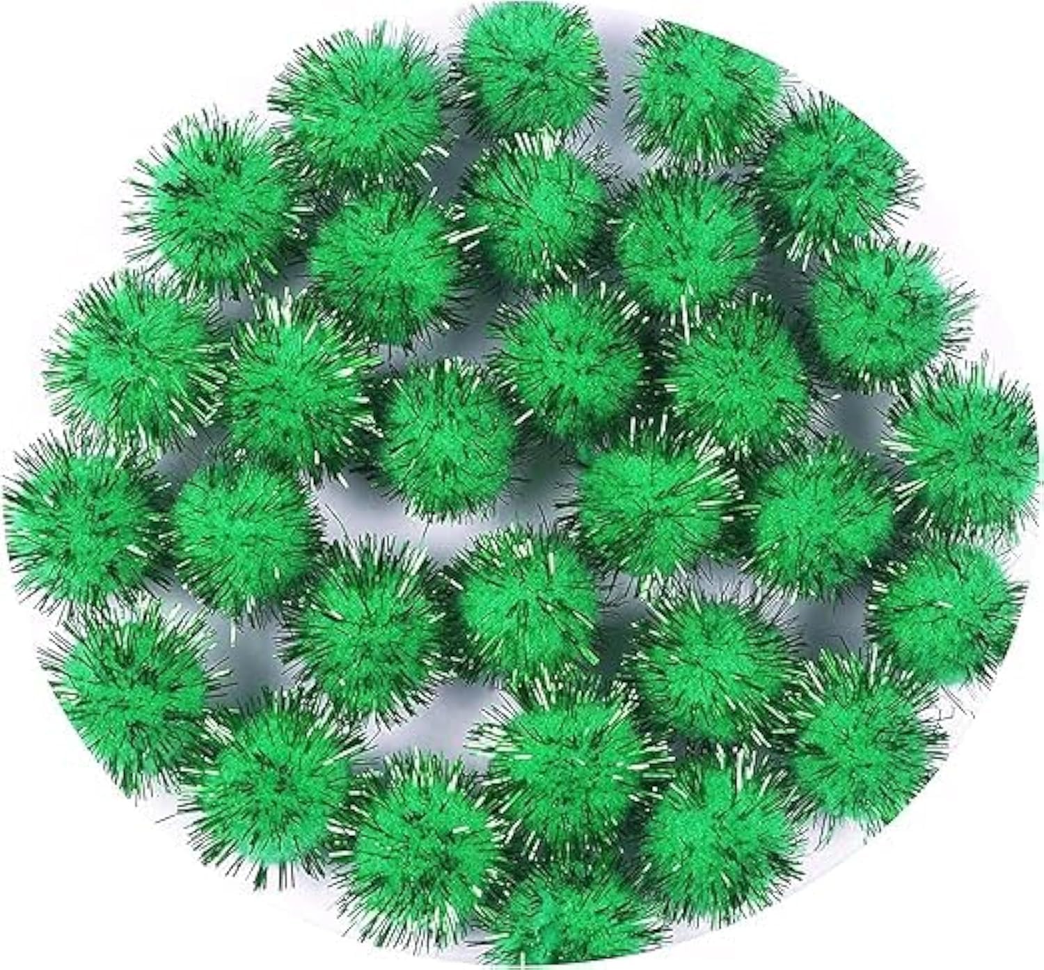 Pack of 100 plush pompoms with green glitter, round pompom, green colour set, 15 mm bobble sewing Tilda craft border balls, fluffy plush balls for funny DIY creative craft