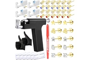 Zygc 58 Pcs Professional Ear Piercing Kit with 19 Pairs of Gold-Plated Cubic Zirconia Stones Ear Stud Earrings with Multi Purpose Black Reusable Ear Piercing Gun for Salon Home Piercings