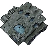 Driving Gloves Half Finger Finger Less Knuckle Holes For Men Genuine Leather (Large, Commando Green)