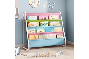 Tatub 4 Tier Kids Bookshelf for Kids Rooms, Metal Children Book Rack Montessori Bookshelf, Toddler Sling Bookrack Display for Nursery, Multicolor