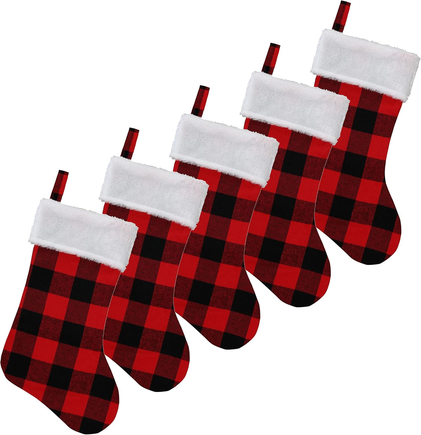 Stockings & Holders - Iconikal 5-Pack Red Buffalo Plaid 17-Inch Christmas Stockings - Fabric Holiday Decor with White Plush Cuff - Perfect for Filling with Gifts & Goodies