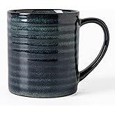 TaoTaojarvie Ceramic Coffee mugs, 23 oz, Extra Large Mugs, Big Tea Cup, Large Handle, Pottery Mug, Big Belly, Transmutation Glaze,Wide Bottom, stripe pattern, Microwave & Dishwasher Safe. (Dark Green)