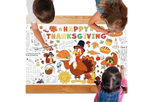 JUESMOS Thanksgiving Coloring Tablecloth for Kids 72'' x 30'' Giant Fall Thanksgiving Coloring Poster Disposable Harvest Themed Table Cloth to Color Paper Tablecloth Crafts for Home Classroom Decor