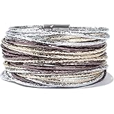 FANCY SHINY Boho Leather Bangle Bracelets Stackable Layer Wrap Strand Bracelets with Magnetic Clasp Handmade Trendy Jewelry for Women