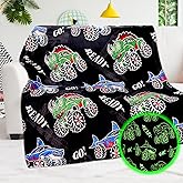 BORORO Truck Cars Blanket Boys Gifts, Construction Excavator Toys Kids Toddlers, Luminous Black Soft Kids Fleece Throws for Bed Couch Room Decor, Glow in The Dark Blankets for Boys 50"x60"