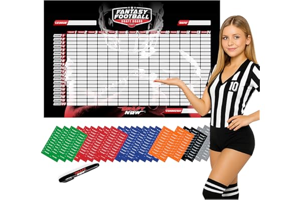 Draft Now XL Fantasy Football Draft Board for The 2025-2026 Season Kit, 120 LB Material - 6 Feet x 4 Feet Board - Up to 14 Te
