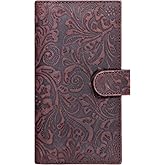 Oak Leathers Leather Checkbook Cover for Men & Women - RFID Protected Slim Pen Holder Credit Card Gift Duplicate Checks (Vintage Flower Brown)