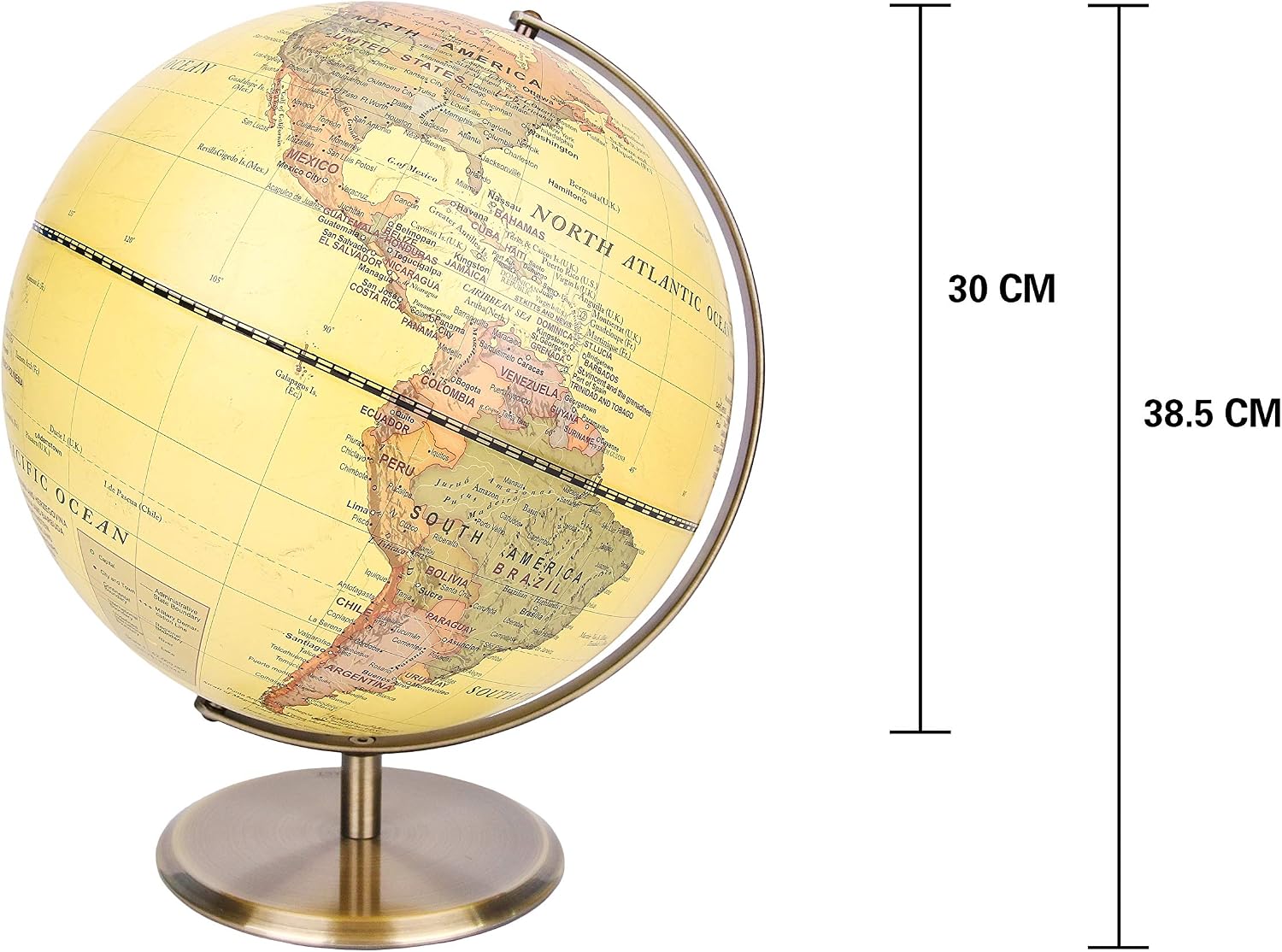 Exerz 30cm World Globe Antique Metal Arc and Base Bronzed colour, Large Rotating Earth Globe, Educational/Geographic - Image 3