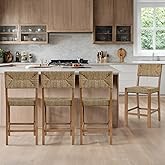 DUHOME Rattan Bar Stools Set of 4, 24'' Bohemian Counter Height Stool with Woven Seagrass Seat and Back, Solid Wood Legs and 