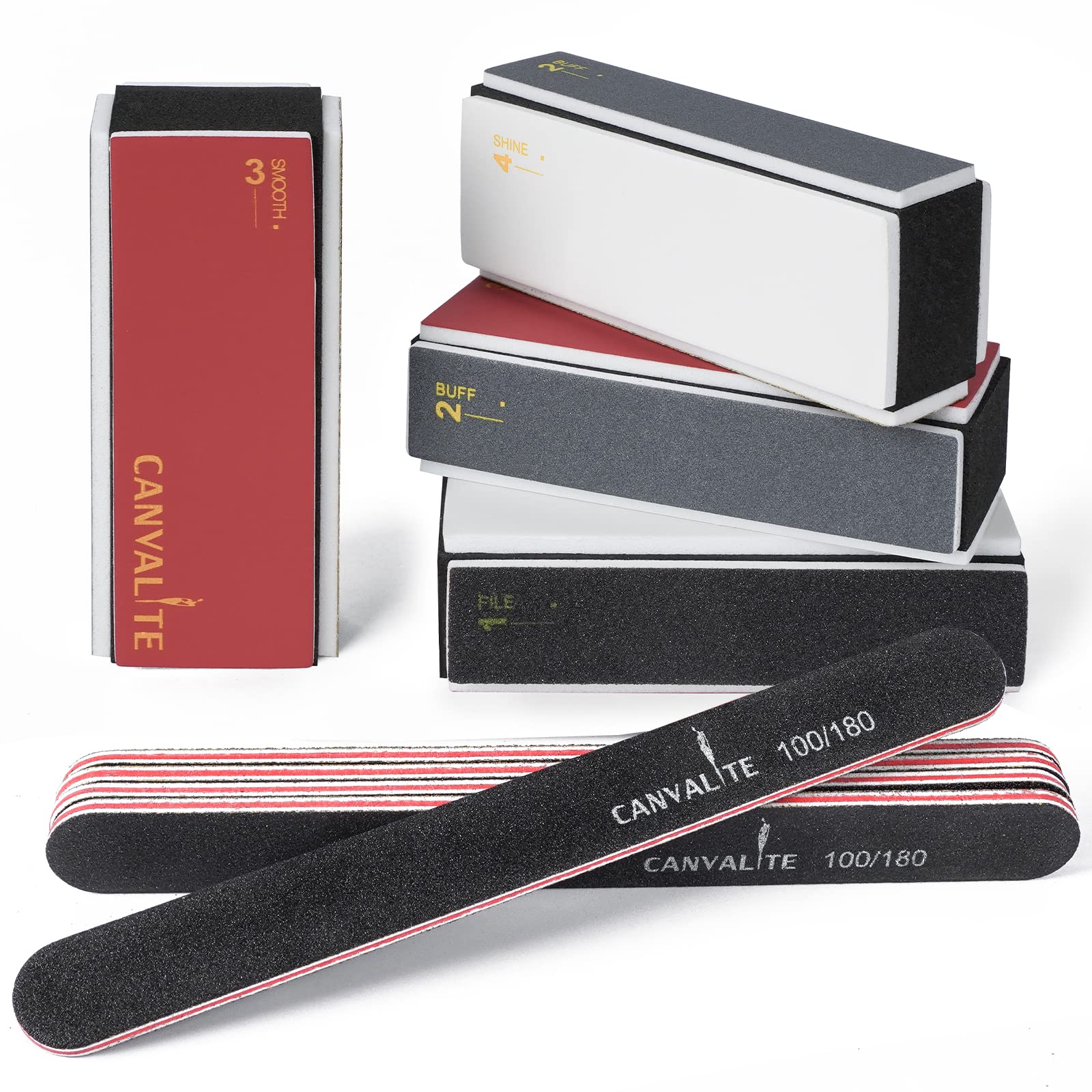 Canvalite Nail Buffer for Natural Nails, All in One 4 Way Nail Buffer Block that Shapes, Files, Smoothes, and Shines, 100/180 Grit Nail File and Buffer for Natural Nails, 9pcs