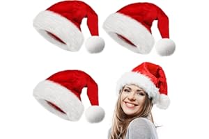 LINAYE 3 Pack Christmas Santa Hats for Adults - Extra Thicken Velvet Santa Claus Hats for Women Men Fluffy Plush Xmas Christmas New Year's Eve Party Supplies for Adults Teenagers