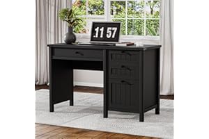 GlowVitaHome Farmhouse Executive Desk 45 inch Computer Desk with 4 Drawers, Smart Charging Station, Home Office & Study Room 