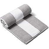 CLOWOOD Plush Oversized Beach Towel - Cotton 40 x 70 Inch Large Thick Charcoal Grey Striped Cabana Pool Swimming Towel