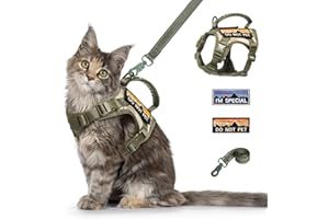 nanappice Tactical Cat Harness and Leash for Walking Esacpe Proof,Adjustable Soft Mesh Large Cat Vest with Rubber Handle Easy to Control,Molle Patches