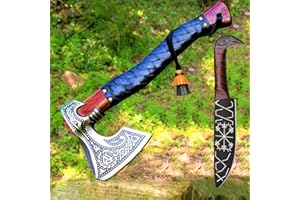 AFHZAM Viking Axe with Gift Vikings Knife Sheath | HandForged Carbon Steel Camping Axes and Hatchets Viking Gifts for Men | Bearded Vikings Valhalla Axe (Ax-64)