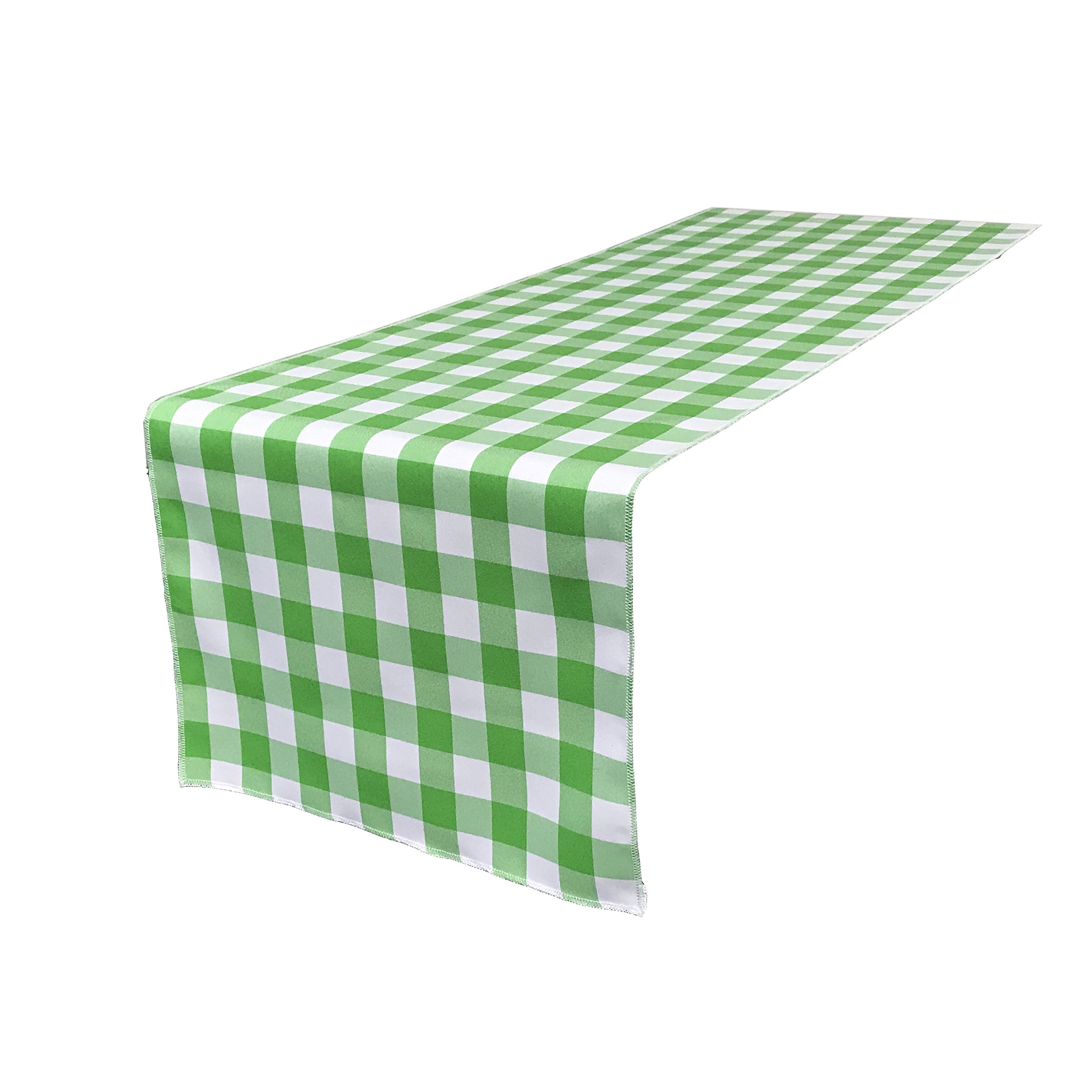 LA Linen GINGHAM Chequered Table Runner, Polyester, White/Lime, 14 By 108-Inch