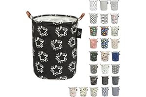 laundry baskets,bedroom hamper,kitchen organization,GodenMoninG 62.8L Waterproof Round Cotton Linen Collapsible storage basket. (Black Star)