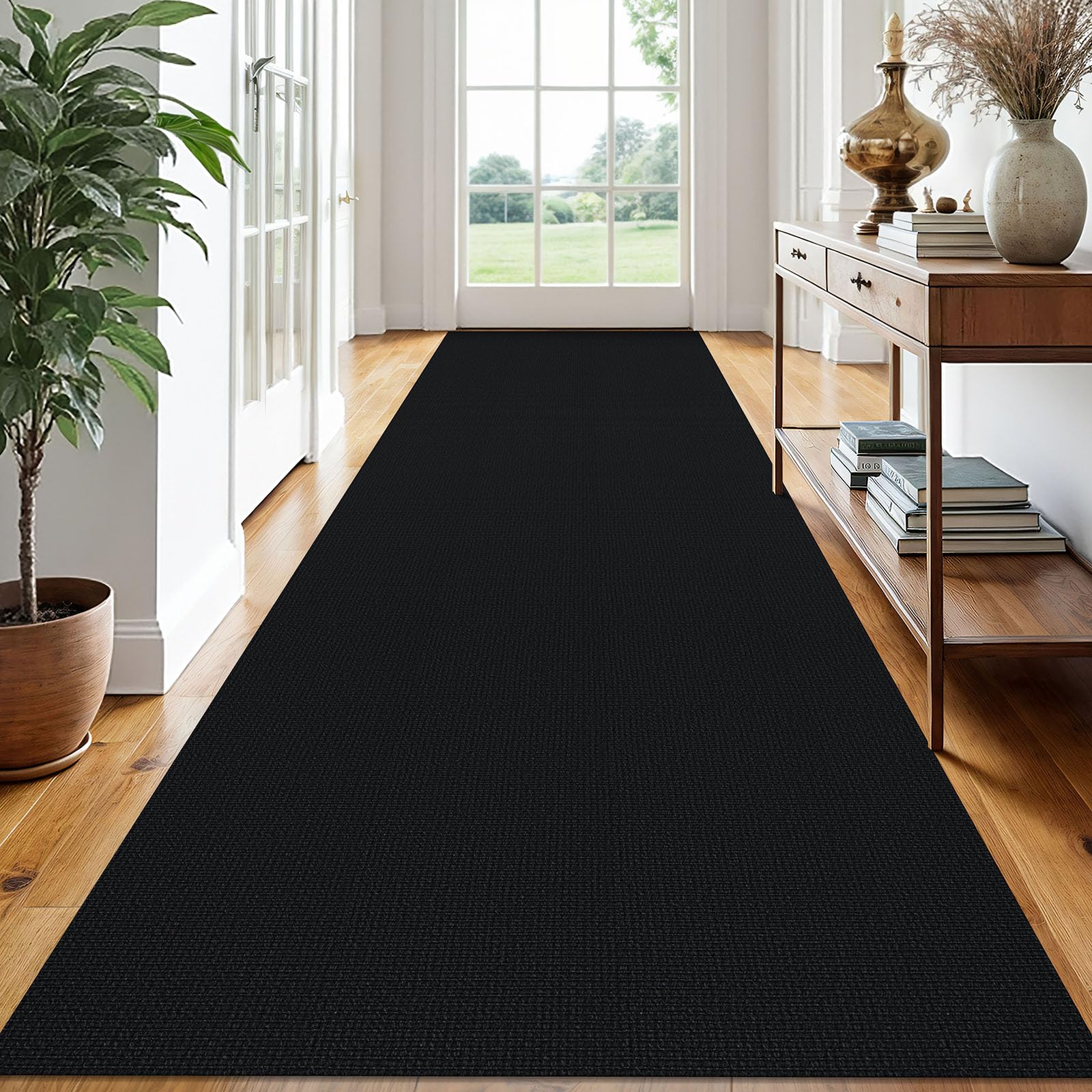 Photo 1 of EARTHALL Extra Long Runner Rug 3x14 Ft Washable Runners for Hallways Cotton Non Slip Entryway Runner Braided Kitchen Runner Indoor Outdoor Carpet Runners for Stair, Hall, Foyers, Black