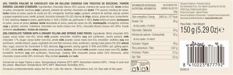 , Donettes Rayados, Turrón Praliné de Chocolate con Relleno Cremoso de Trocitos de Bizcocho, Sabor Donettes Rayados, Ideal para Cesta Navidad, Made in Spain, 150 Gramos — foto 2 de 2