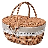 Wicker Picnic Basket with Lid and Handle Sturdy