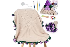 Aeelike Crochet Blanket Kit, Flower Bouquet Blanket Crochet Kit for Beginners Roll Up Blankets Crochet Kit with Enough Yarn Detailed Instruction, Easy DIY Kit for Women & Home Decor, Bellflower