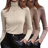 Oakgarden 3 Pack Women's Turtleneck Sweaters Ribbed Long Sleeve Turtle Neck Top Slim Fitted Knit Lightweight Pullover Sweater