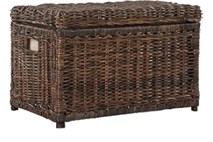 happimess HPM9002A Elijah 30" Wicker Storage Trunk, Collapsible for flat storage, Rattan-Sarang Buaya, Coastal for Office, Dorm Room-LivingRoom, Bedroom, Dining Room, Brown