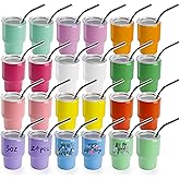 Joyclub 3 oz Mini Tumbler Shot Glass with Straw and Lid 24 Pack Colored Stainless Steel Sublimation Shot Tumblers Mini Cup for Wedding Party Whiskey Favors
