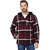 Levi's Men's Sherpa Lined Hooded Shirt Jacket, Burgundy Plaid Puffer, Large