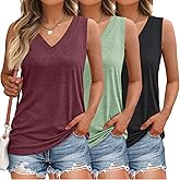 SUNBS 3 Pack Tank Top Women 2026 Sleeveless V Neck Summer Causal Loose Fit Tops Basic Flowy Dressy Cute Long Shirts Outfits