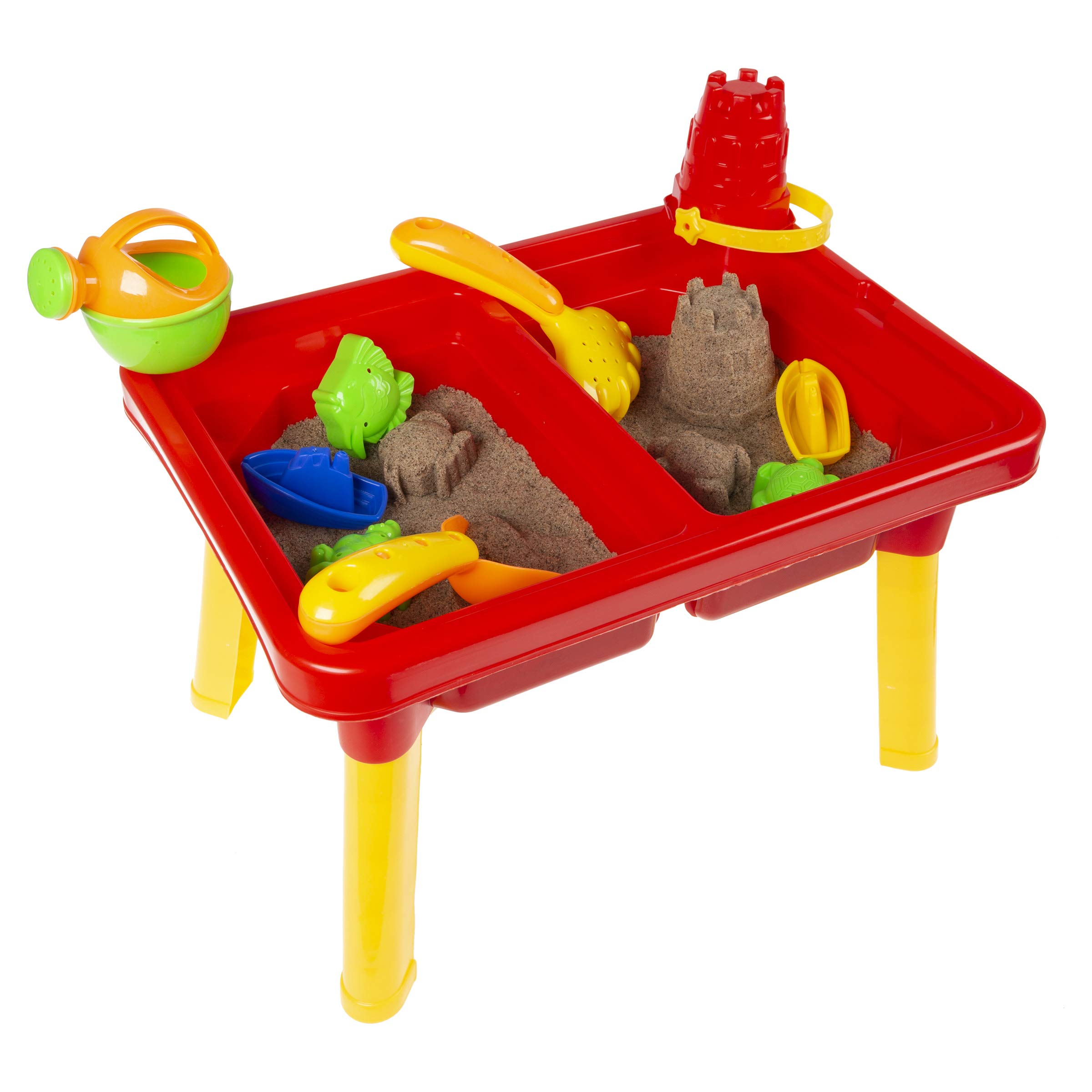 Hey! Play! Water or Sand Sensory Table with Lid and Toys - Portable Covered Activity Playset for The Beach, Backyard or Classroom