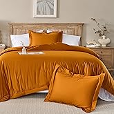 Simple&Opulence 100% Egyptian Cotton Duvet Cover Set 400 Thread Count Embroidery Design Long Staple Pure Soft Sateen Weave Bedding Set - Orange, Queen Size