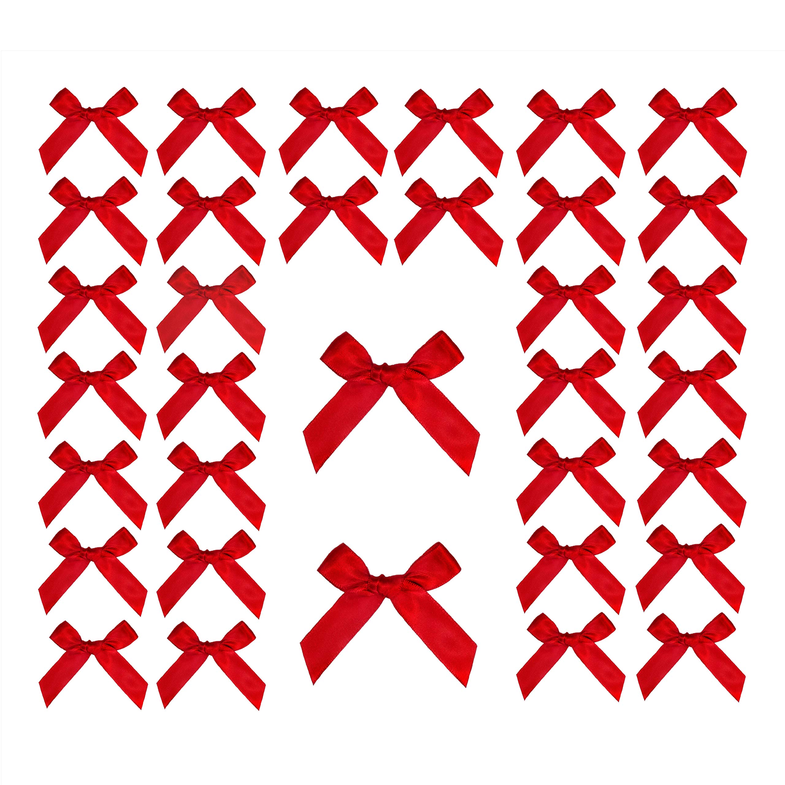 Matsa Pack of 100 Red Gift Bows | Decorative Wreath and Crafts | Red Satin Bows for Christmas/New Year/Valentine's Day