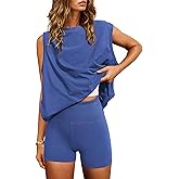 Nirovien Women 2 Piece Outfits Workout Sets Summer Matching Lounge Set Tunic Tops and Biker Short Sets