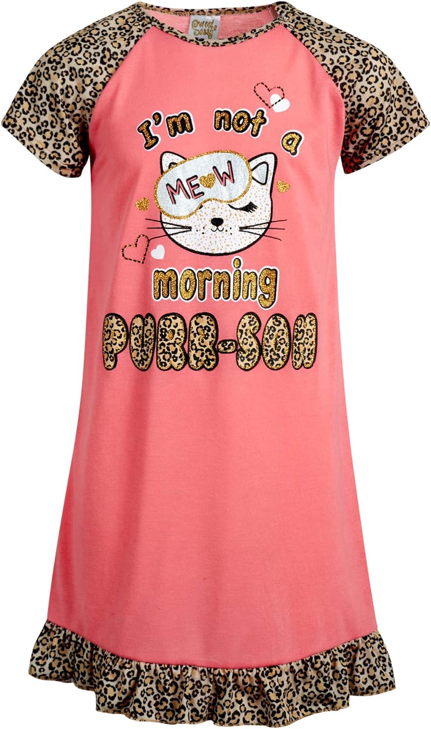 Sweet & Sassy Pajamas - 2-Piece Short Sleeve Night Gown with Eye Mask Sleepwear Set (Little Girl/Big Girl): Clothing