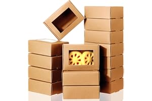 Zonon 30 Pcs Soap Boxes for Homemade Soap Boxes Packaging Small Gift Box Mini Kraft Treat Boxes with Window Present Packaging Box for Bakery Candy Soap Making(Brown, 3.5 x 2.4 x 1.2 Inch)