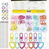Mardatt 68Pcs Colorful Heart Trigger Spring Rings with Lobster Claw Clasps Kit, Metal Keychain Snap Hooks Buckle Purse Bag Clasps and Jump Ring Ball Beads Chain for DIY Charms Crafts