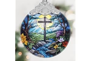 TOUBER Religious Christmas Ornament, Stained Glass Christian Ornament, Christmas Tree Ornaments, Christmas Decoration, Holiday Ornament, Cross Home Decor, Gift Exchange, Gift Idea - Cross and River