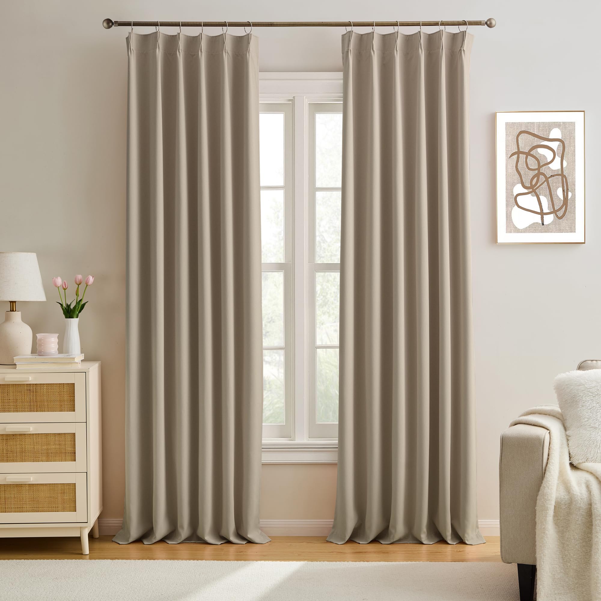 Photo 1 of KEQIAOSUOCAI Pinch Pleated Window Curtain Panels 92 Inches Long Light Blocking Solid Custom Made Pleated Curtains Hooks Track Privacy Memory Shape Drape for Living Room,Khaki,40x92, Set of 2