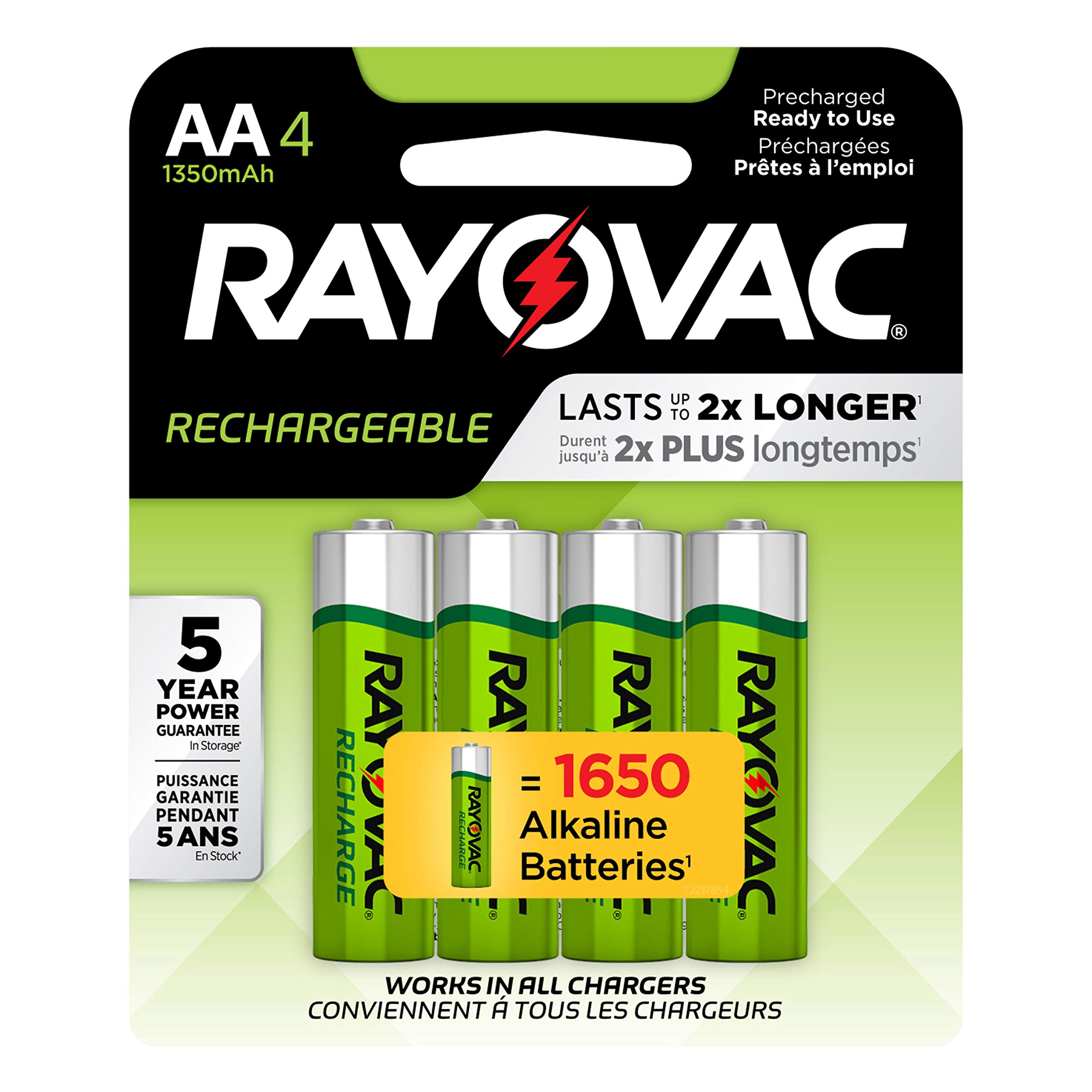 Rayovac Rechargeable AA Batteries, Rechargeable Double A Batteries (4 Count)