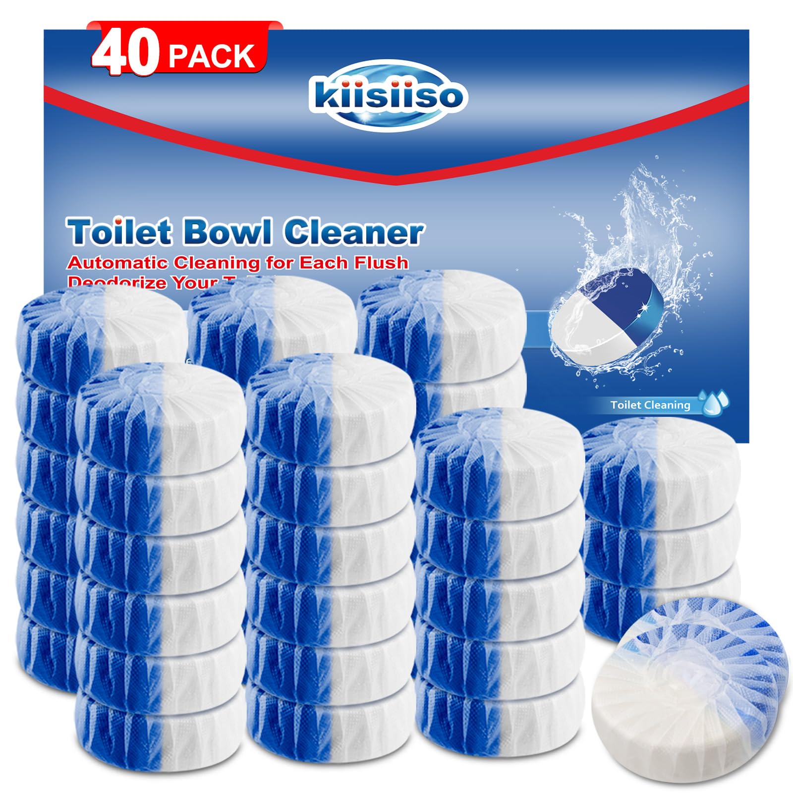 Photo 1 of KIISIISO Toilet Bowl Cleaners 40 PACK,Long-Lasting Toilet Bowl Cleaner Tablets with Sustained-Release Technology Against Tough Stains,Automatic Toilet Cleaner for Deodorizing & Descaling