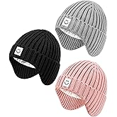 Alepo 3 Pack Baby Beanie Hats with Earflaps, 2 Size Baby Winter Hat for Toddler Kids, Fleece Lined Knit Hat for Girls Boys