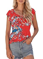 AUSELILY Womens Cap Sleeve T-Shirt Casual Loose Fit
