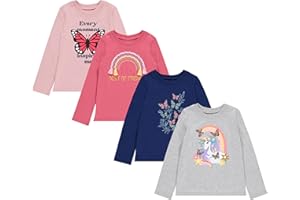BTween Girls 4-Pack Long Sleeve Graphic T-Shirts - 100% Cotton, Fun & Vibrant Designs