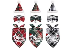 GUIQULAI 9pcs Christmas Dog Bandana Hat Bow Tie Set - Classic Buffalo Plaid Christmas Dog Outfit Clothes Xmas Pet Costume Accessories for Small Medium Dogs