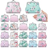 20 Packs Floral Women Coin Purse Small Vintage Coin Purses Pouches Cute Canvas Change Wallets for Women Kiss Lock Pouch Japanese Flower Change Wallets