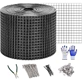 INCIKITI 6in x 100ft Solar Panel Bird Guard, 1/2" Black PVC-Coated Mesh | 19-Gauge Galvanized Critter Guard for Solar Panels &ndash; Rust-Resistant, with 100 Fastener Clips, 20 Tie Wires, Scissors &amp; Gloves