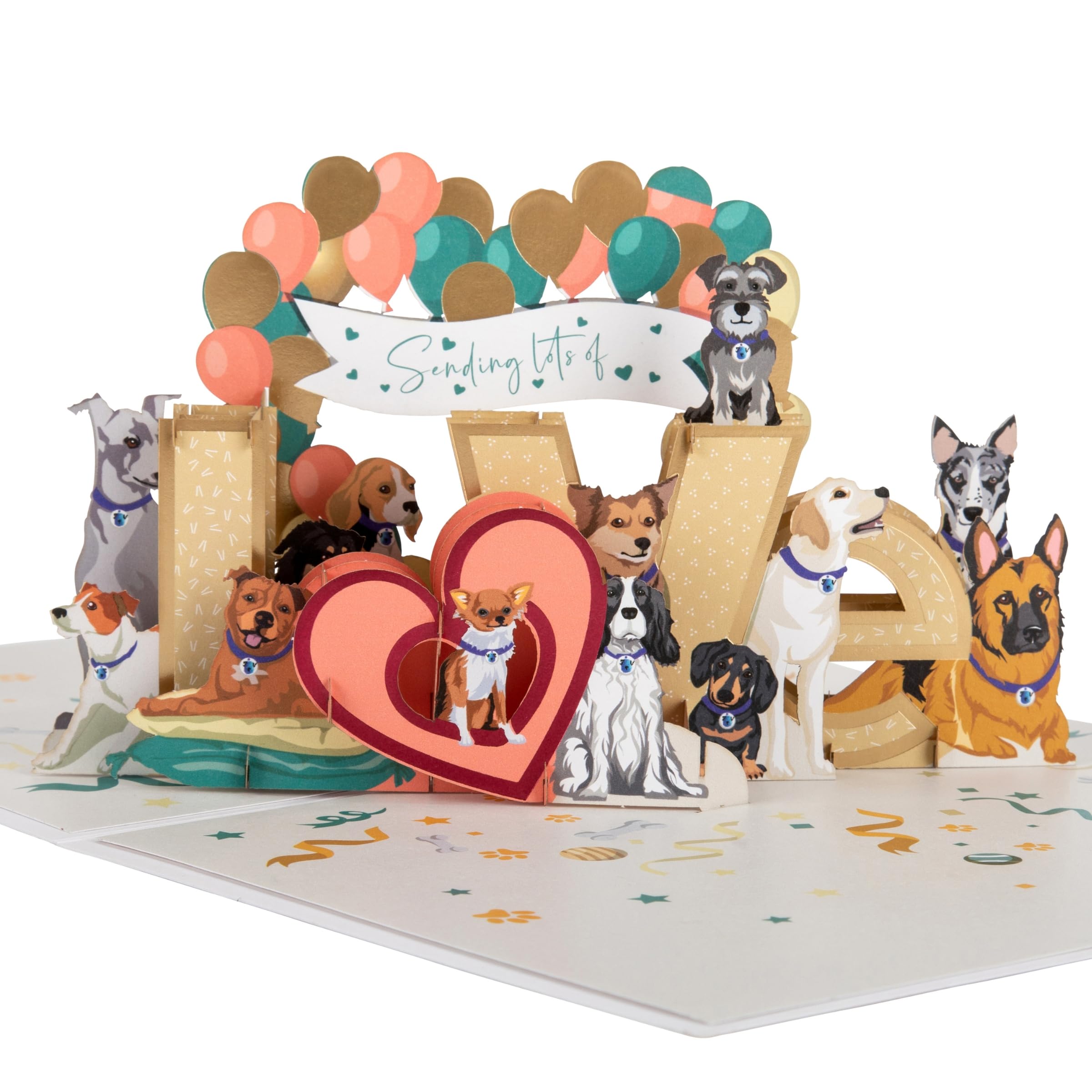 Cardology - Dogs Love Pop-Up Card | 3D Charity Greeting For Dog Lovers, Valentines Day, Mothers Day or Anniversary
