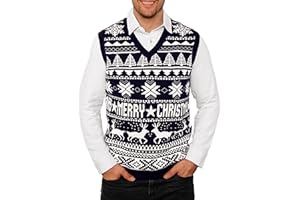 Arvilhill Men's Christmas Vest Sweater Warm Merry Sleeveless V-Neck Pullover(S-XXL)