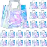 20 Pcs Reusable Holographic Medium Gift Bags with Handle 11''x9.8''x5.7'' Iridescent Bachelorette Party Favor Bags Clear PVC Tote Goodie Bags for Shopping, Picnics, Baby Showers, Weddings, Holidays